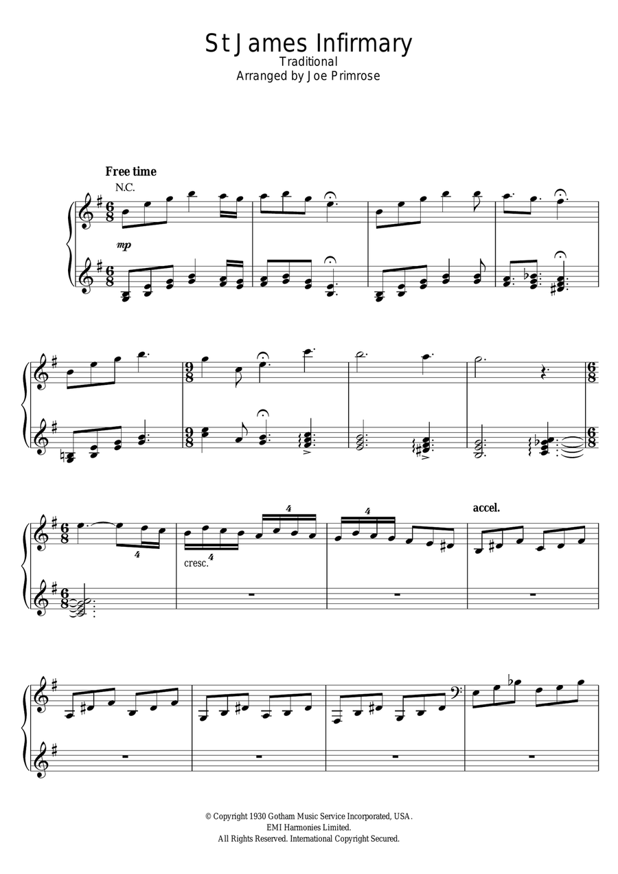 St James Infirmary Piano, Vocal scores gallery preview page 1