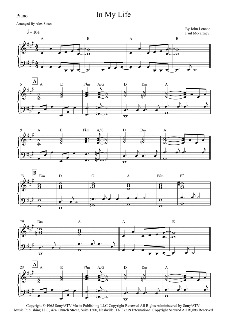In My Life In My Life Piano, Vocal, Guitar scores gallery preview page 1