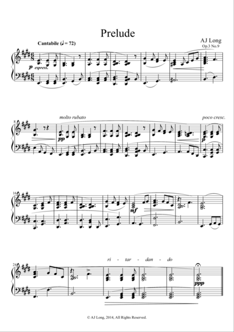 Prelude in E Major Op.3 No.9 Piano Solo scores gallery preview page 1