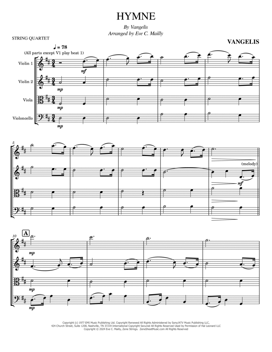 Hymne Hymne String Quartet scores gallery preview page 1