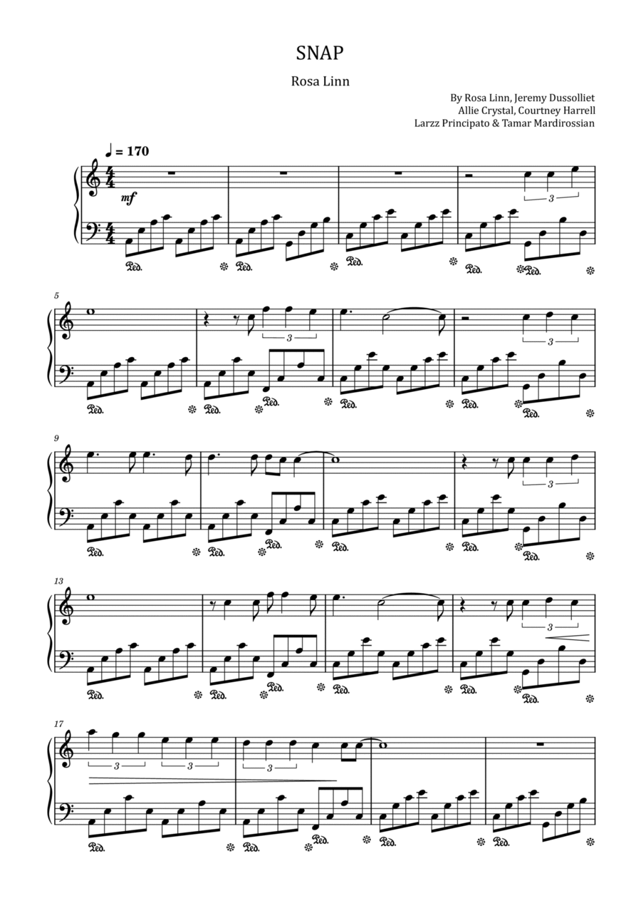 Snap Piano Solo scores gallery preview page 1