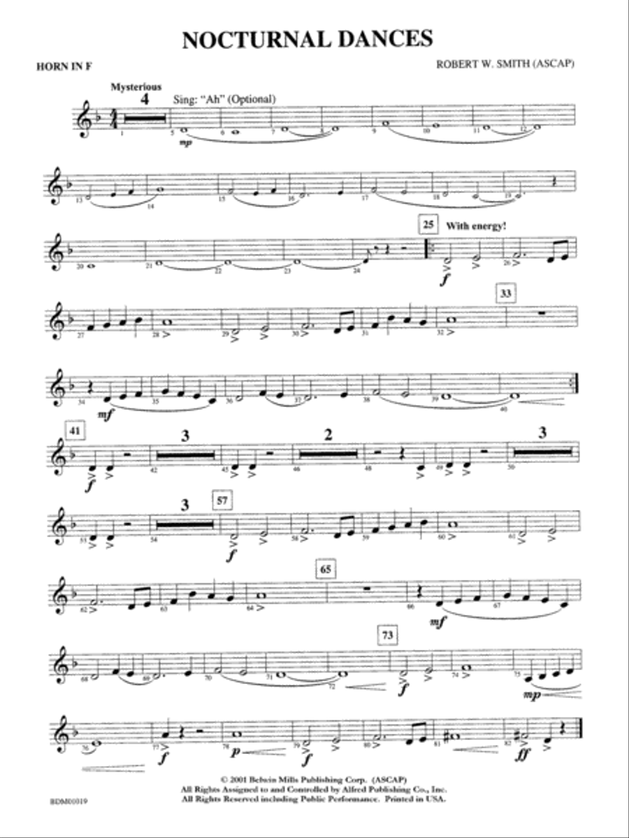 Nocturnal Dances: 1st F Horn Concert Band scores gallery preview page 1