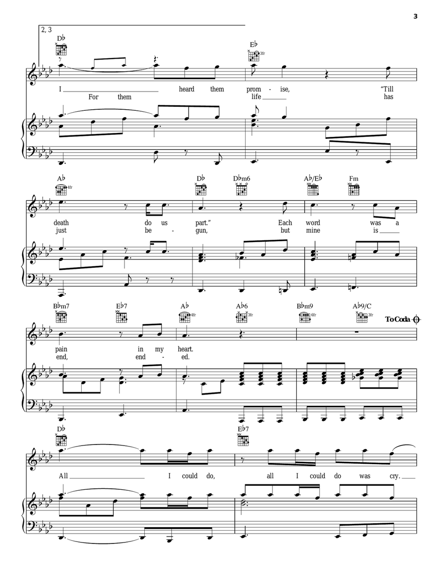 All I Could Do Was Cry Piano, Vocal, Guitar scores gallery preview page 3