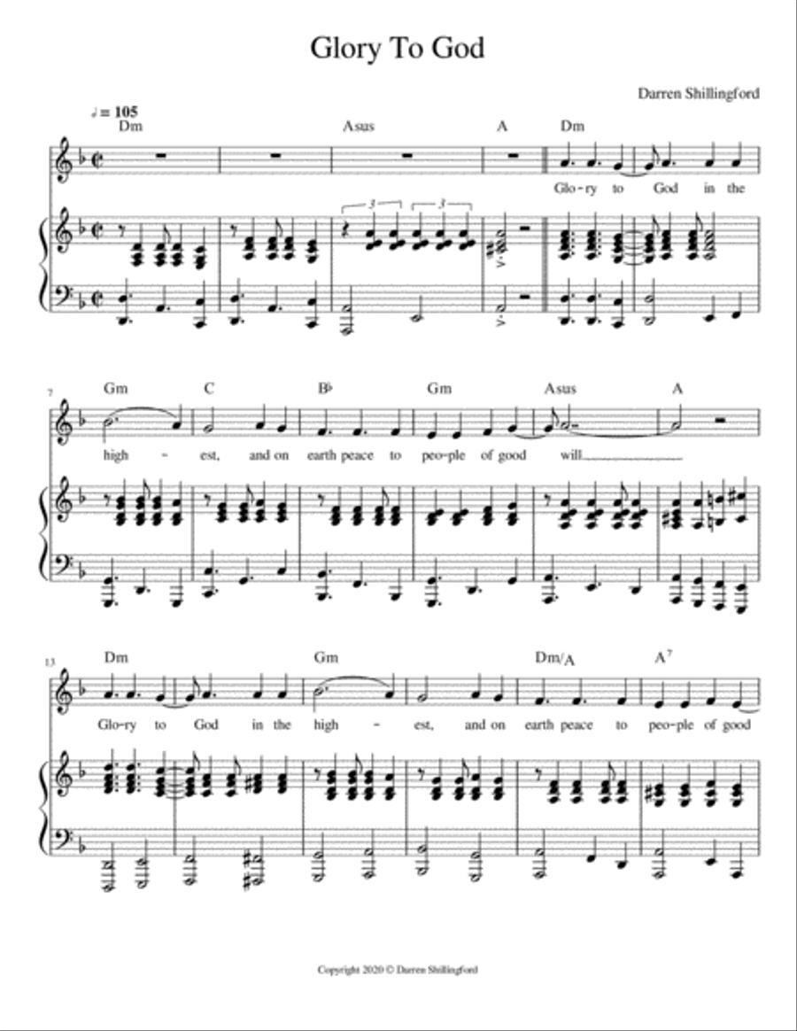 Gloria - Darren Shillingford Unison Choir scores gallery preview page 1