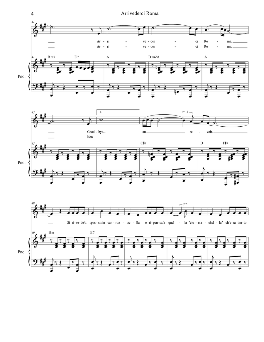 Arrivederci Roma (goodbye To Rome) Piano, Vocal scores gallery preview page 4