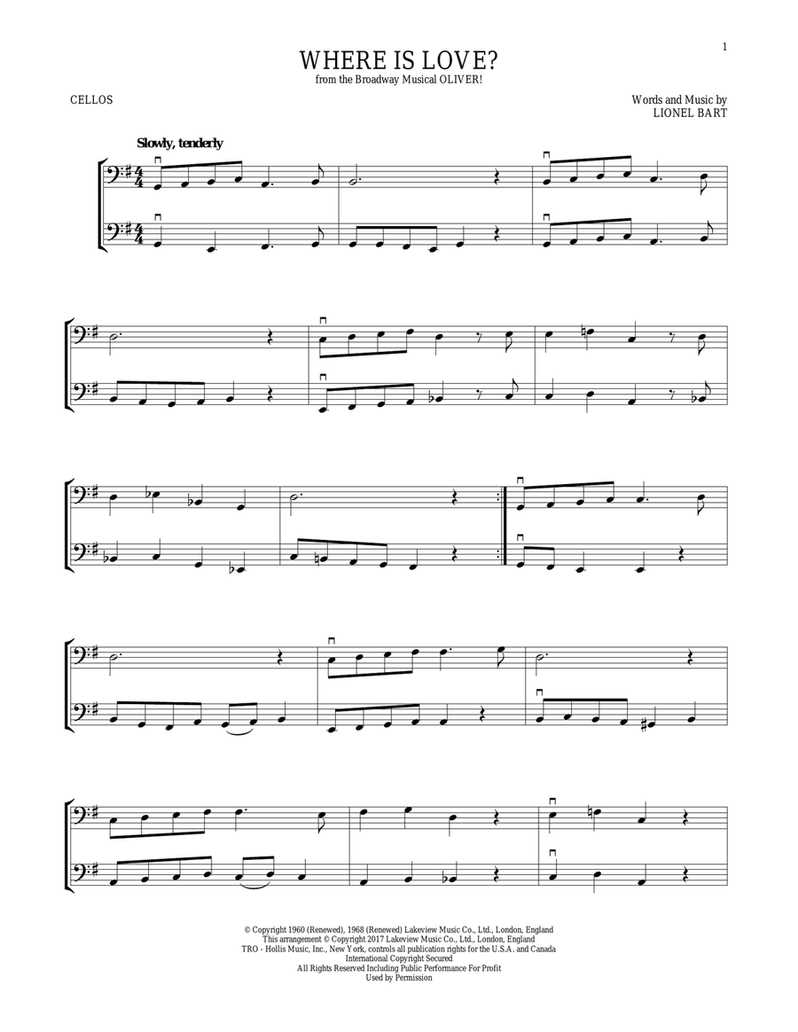 Where Is Love? (from Oliver) String Duet scores gallery preview page 1