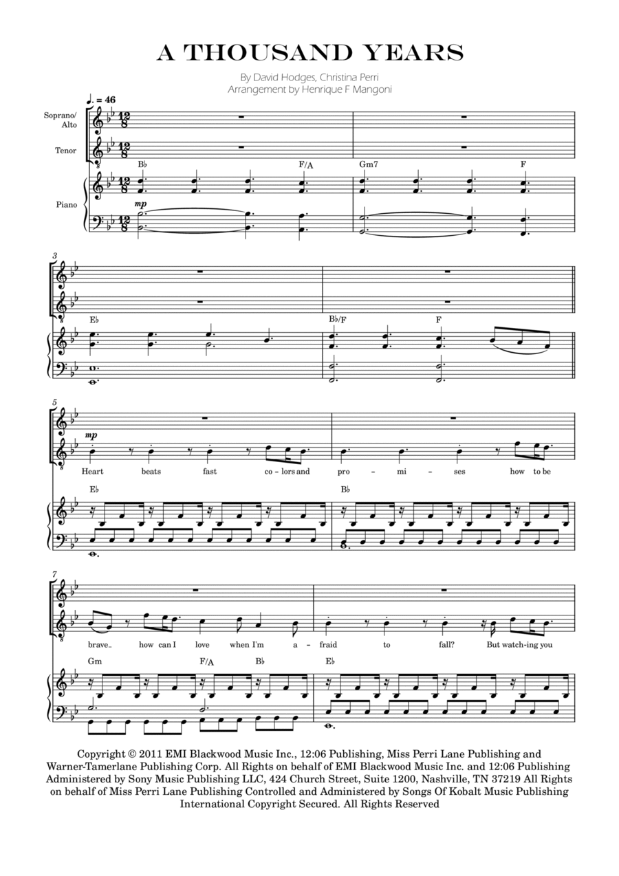 A Thousand Years 2-Part scores gallery preview page 1