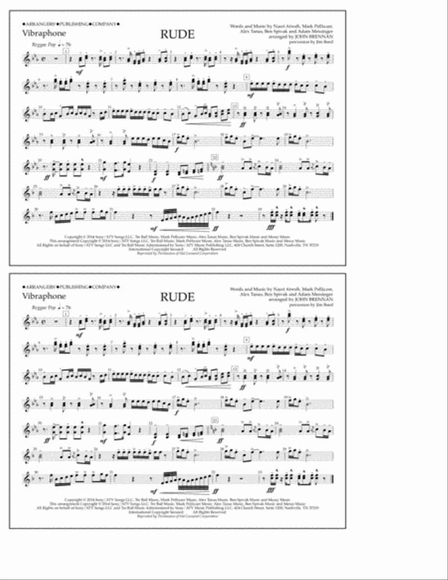 Rude - Vibraphone Rude - Vibraphone Marching Band scores gallery preview page 1