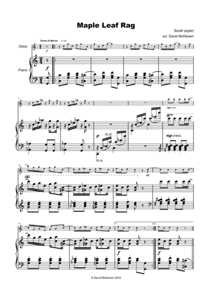 Maple Leaf Rag, by Scott Joplin, for Oboe and Piano