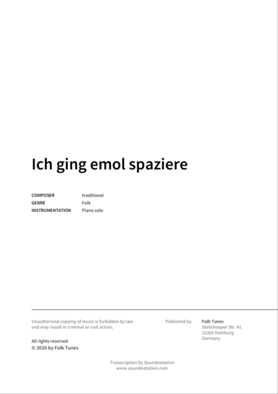 Ich ging emol spaziere Piano scores gallery preview page 2