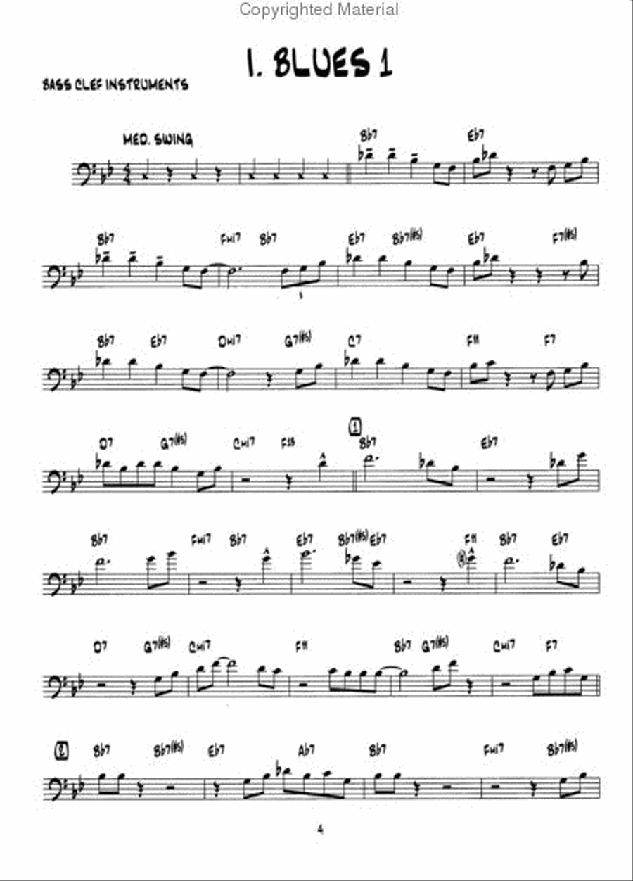15 Easy Jazz, Blues & Funk Etudes Bass Clef Instrument scores gallery preview page 4
