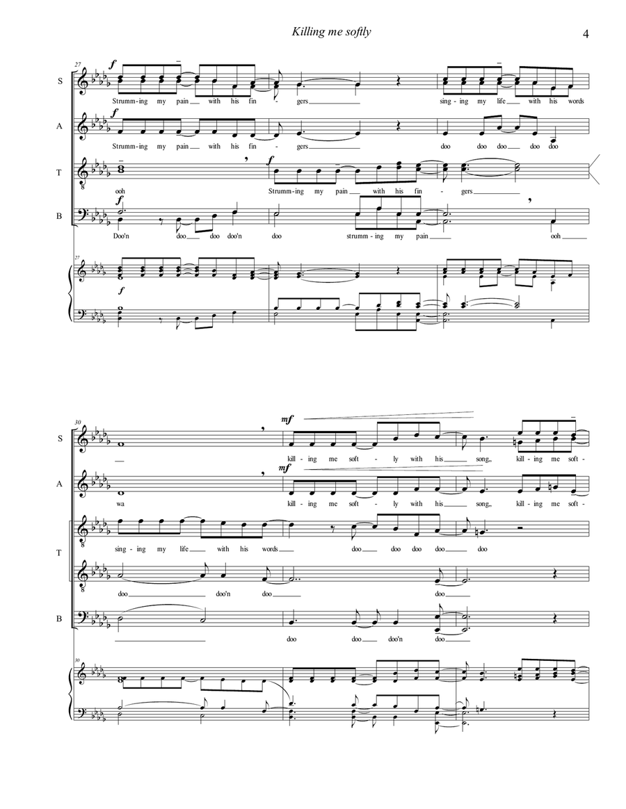 Killing Me Softly With His Song 4-Part scores gallery preview page 4