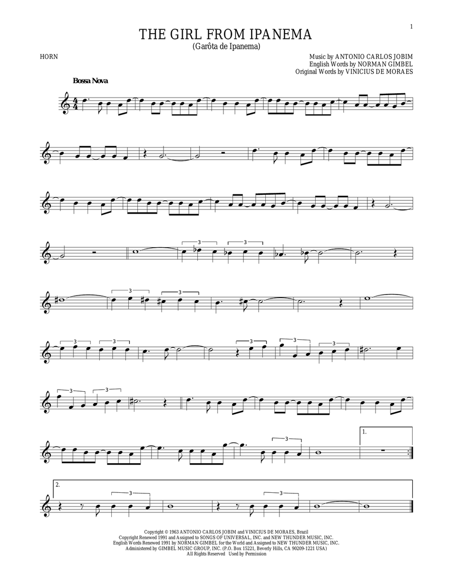 The Girl From Ipanema The Girl From Ipanema Horn Solo scores gallery preview page 1