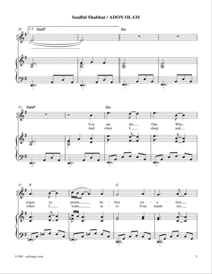Adon Olam Piano, Vocal, Guitar scores gallery preview page 3