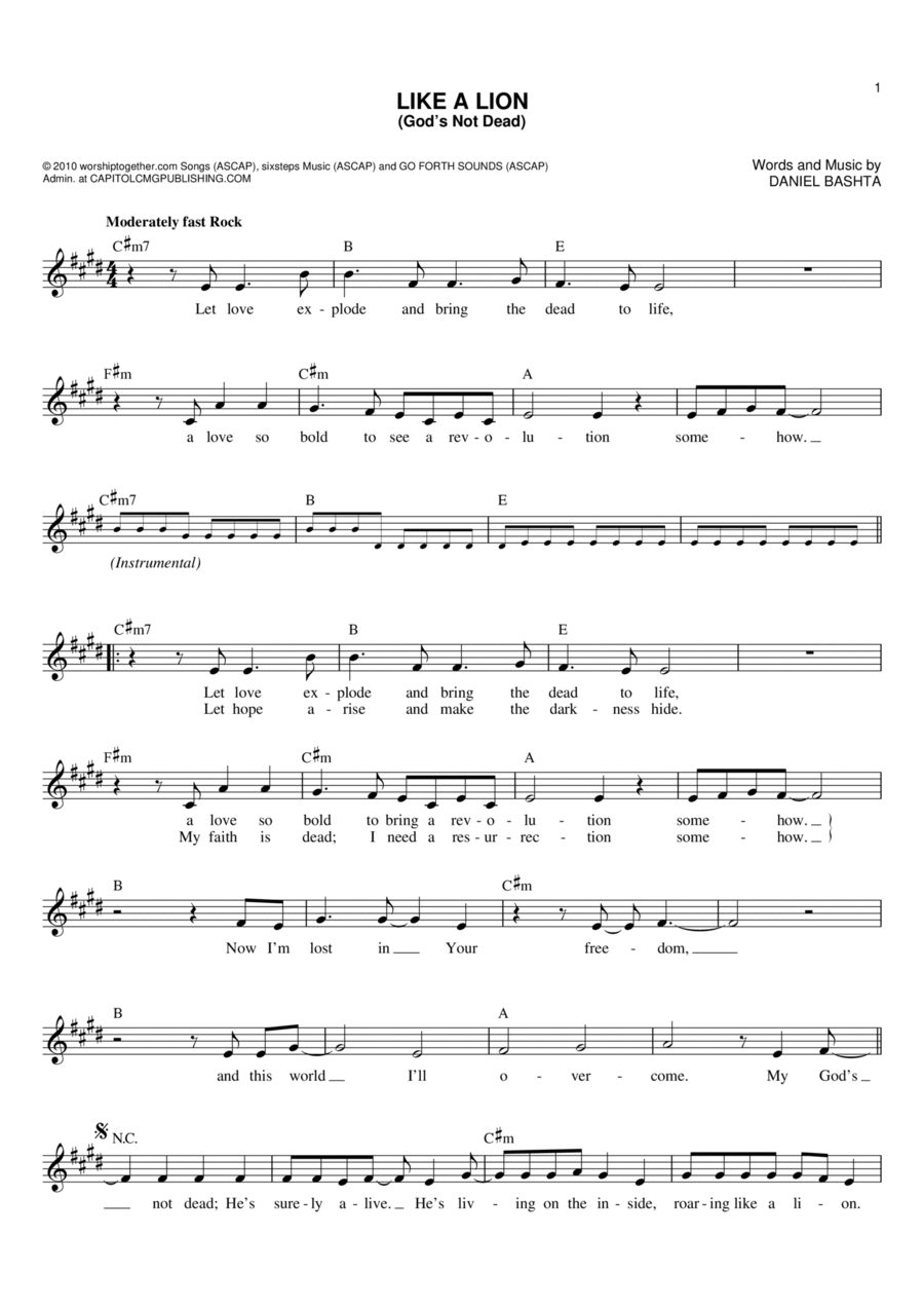 Like A Lion (God's Not Dead) Flute scores gallery preview page 1