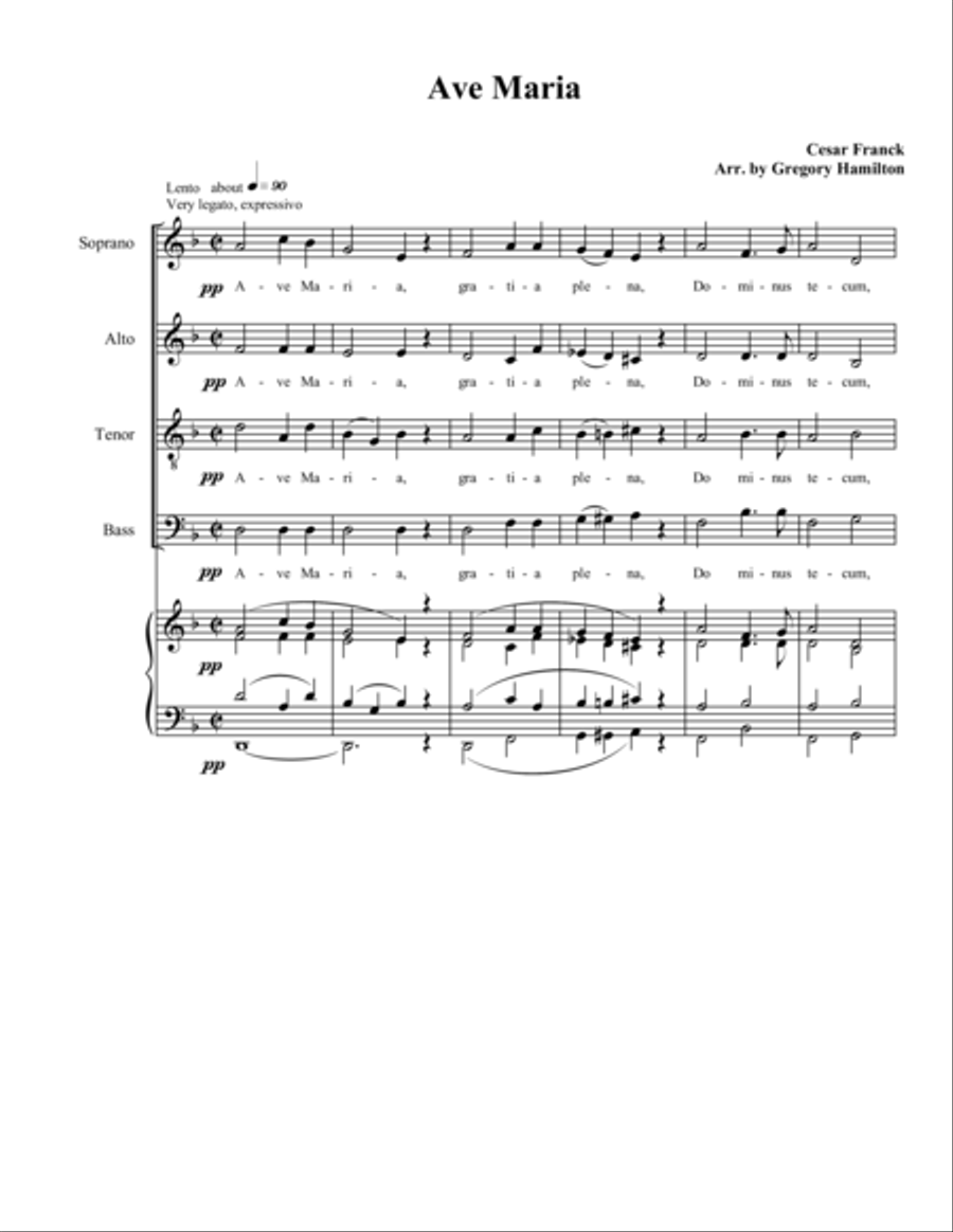 Ave Maria - by Cesar Franck , Arr. Gregory Hamilton 4-Part scores gallery preview page 1