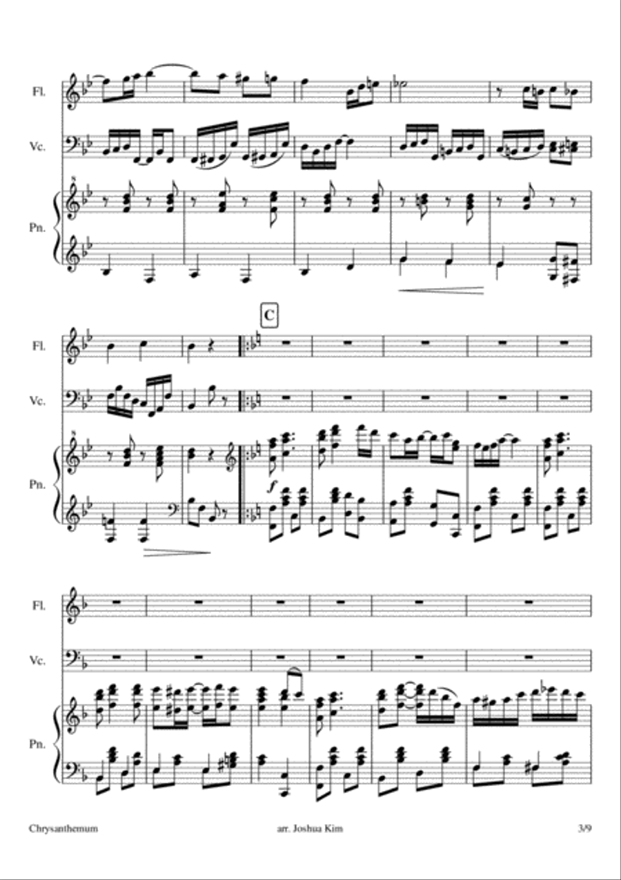 Chrysanthemum for Trio (Flute, Cello & Piano) Jazz Ensemble scores gallery preview page 3