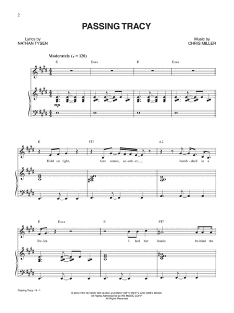 Passing Tracy Passing Tracy Piano, Vocal, Guitar scores gallery preview page 1