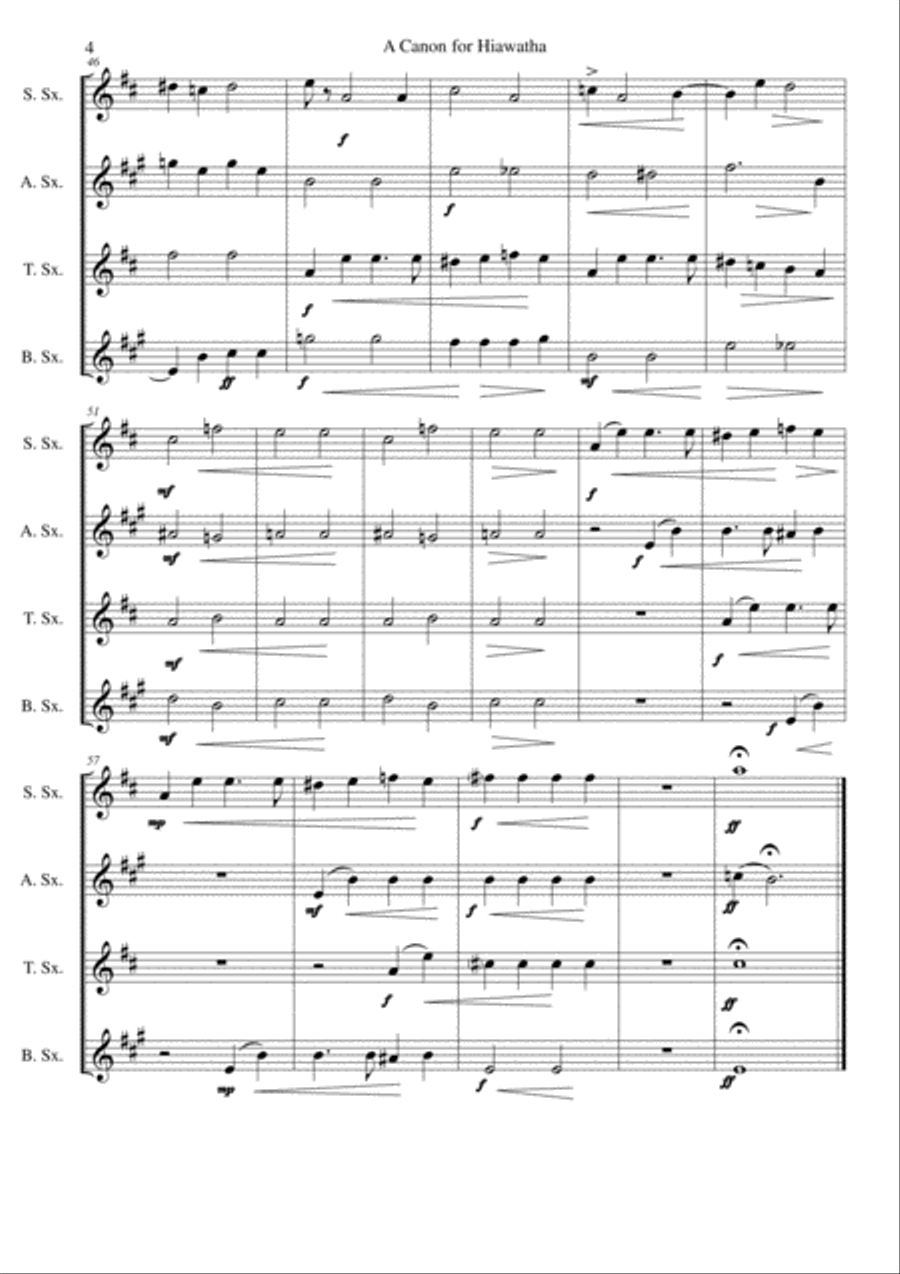 Hiawatha (A Canon for Hiawatha) for saxophone quartet Saxophone Quartet scores gallery preview page 4