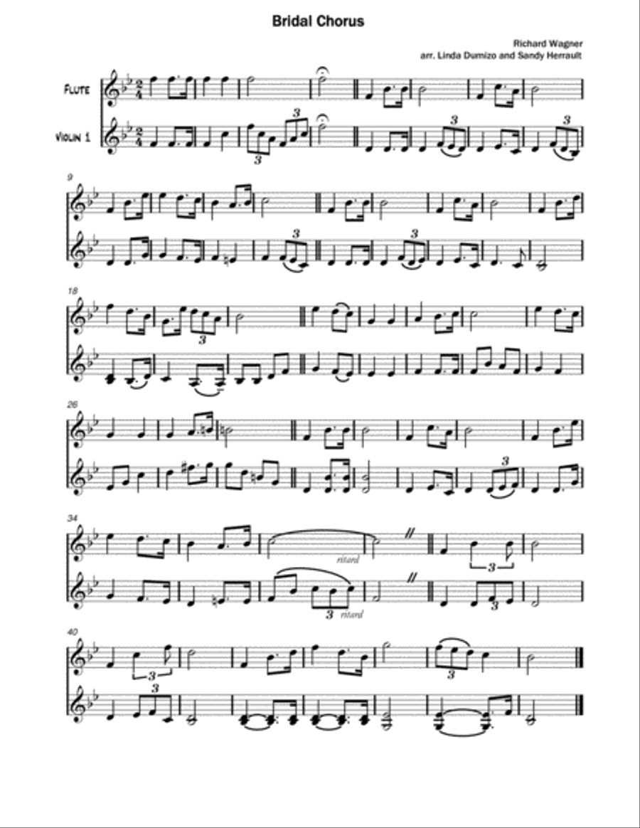 Bridal Chorus, Wagner, for Flute and Violin Flute scores gallery preview page 1