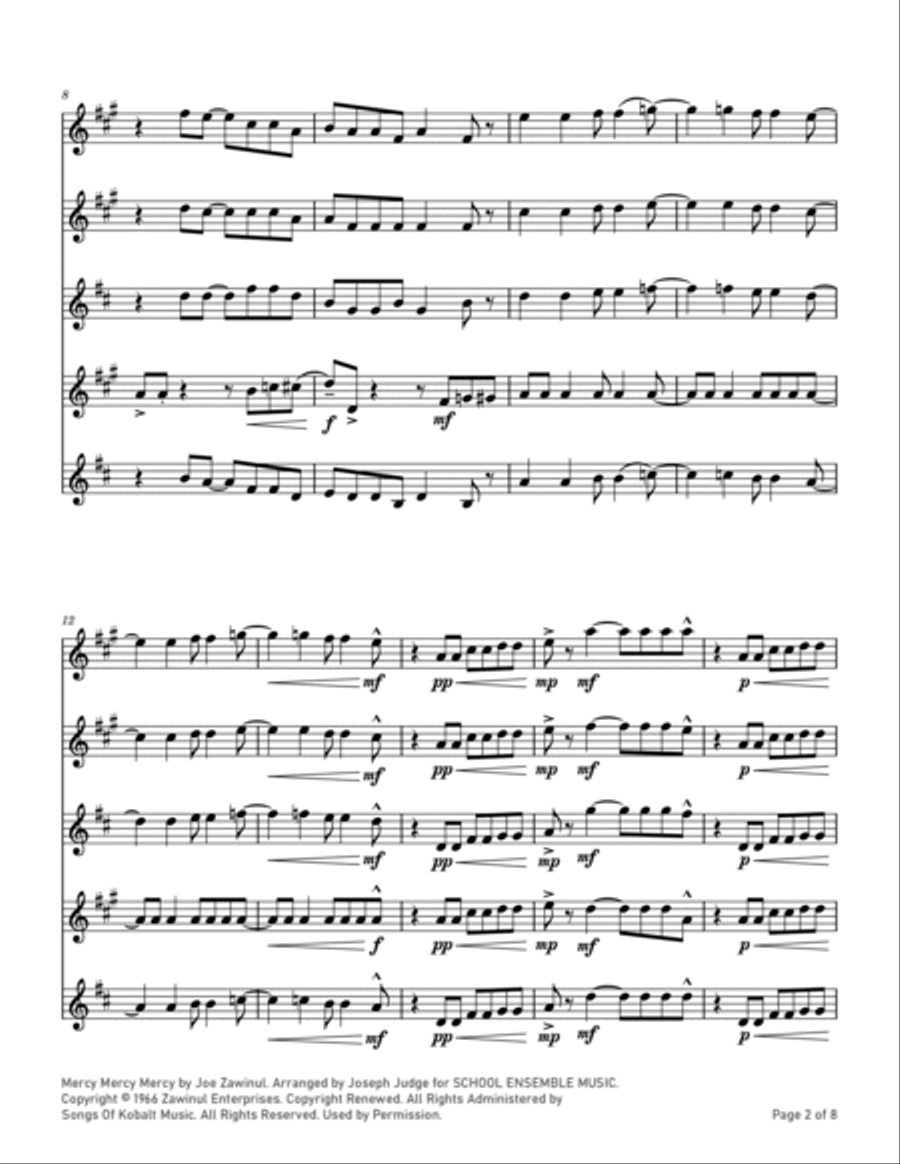 Mercy, Mercy, Mercy Saxophone Quartet scores gallery preview page 2