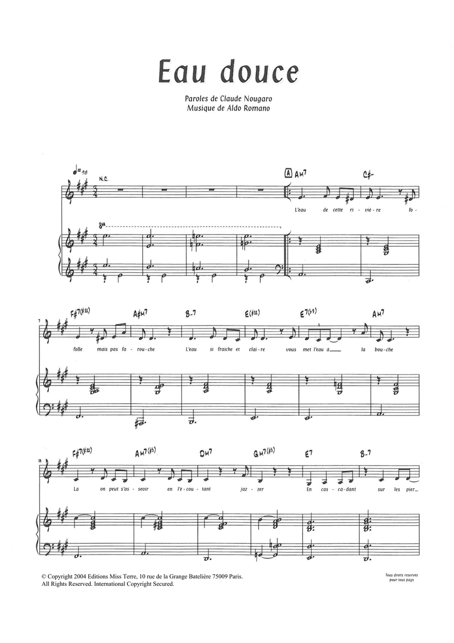 Eau Douce Piano, Vocal scores gallery preview page 1