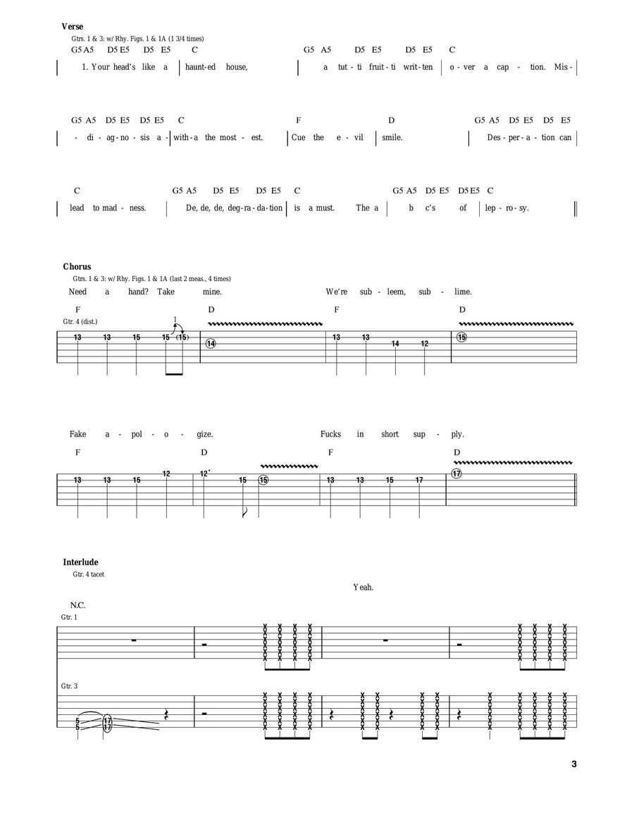 Head Like A Haunted House by Queens of the Stone Age Electric Guitar - Digital Sheet Music page 3