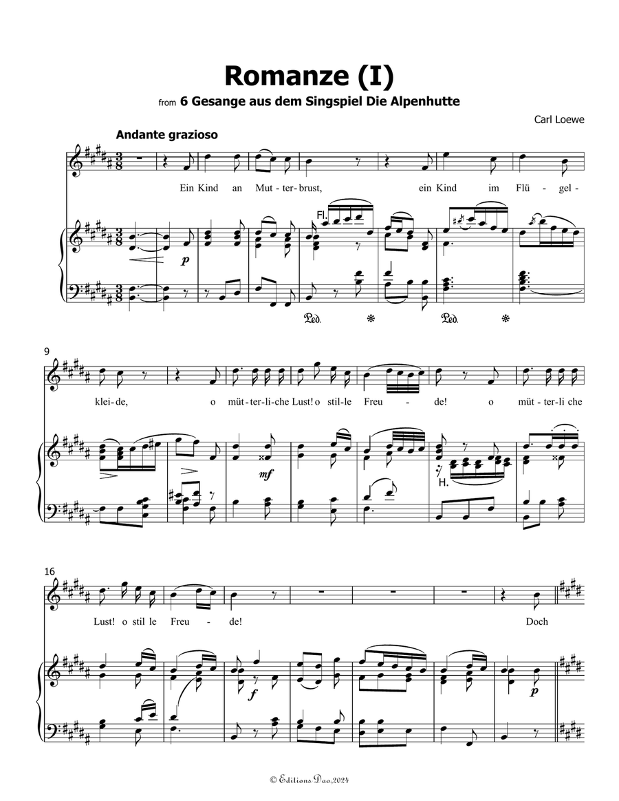 Romanze(I), by Carl Loewe, in B Major Piano, Vocal scores gallery preview page 3