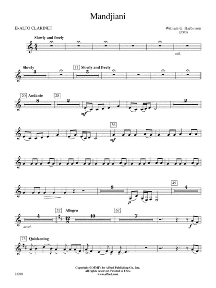 Mandjiani: E-flat Alto Clarinet Concert Band scores gallery preview page 1