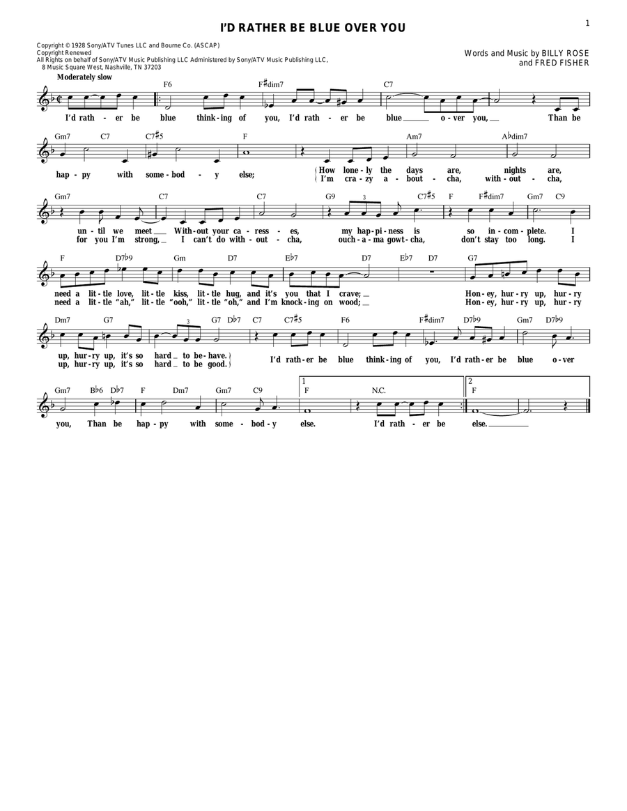 I'd Rather Be Blue Over You Acoustic Guitar scores gallery preview page 1