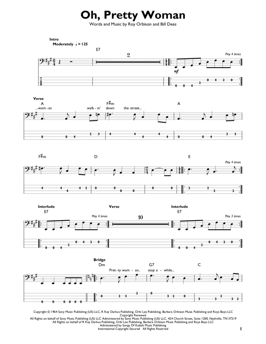 Oh, Pretty Woman Bass Guitar scores gallery preview page 1
