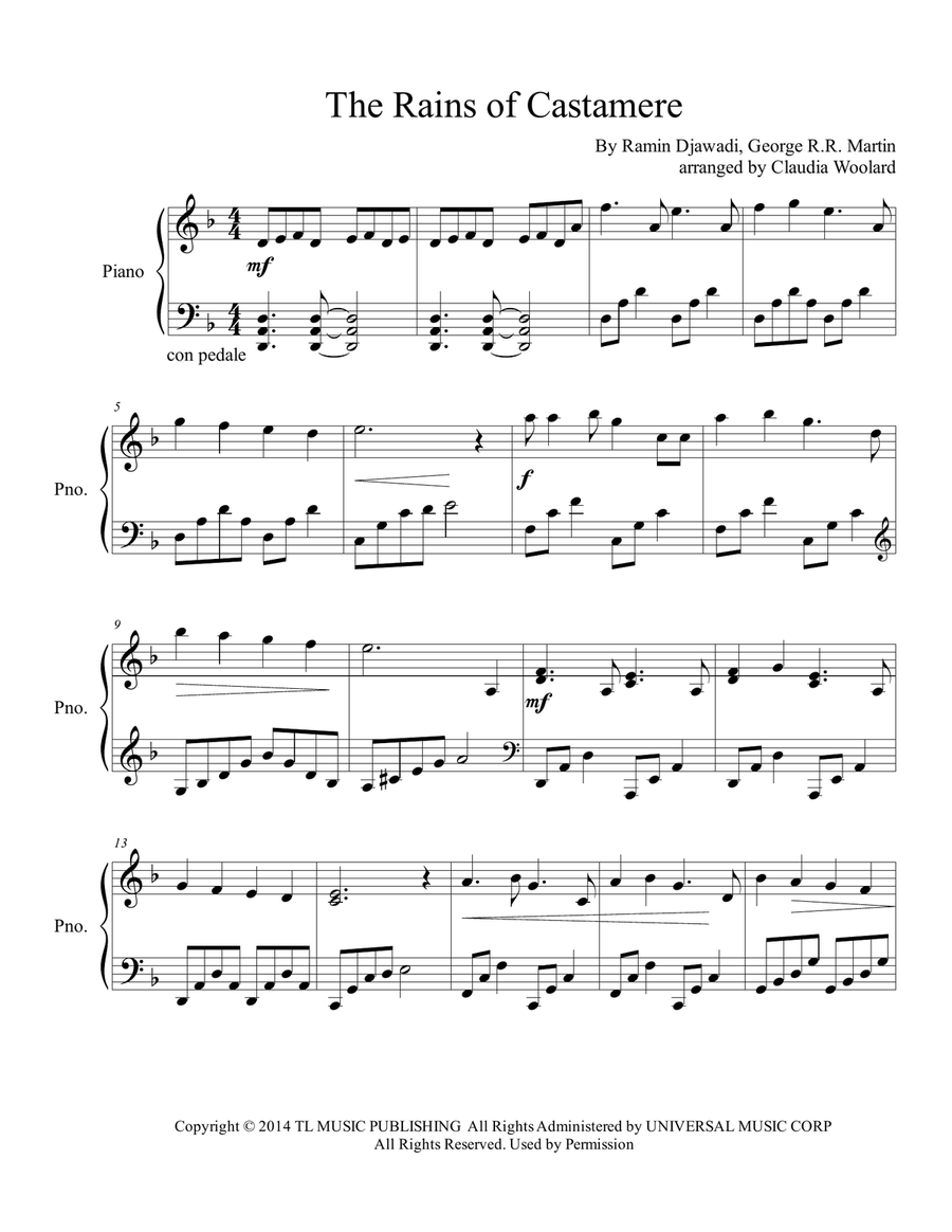 The Rains Of Castamere Piano Solo scores gallery preview page 2