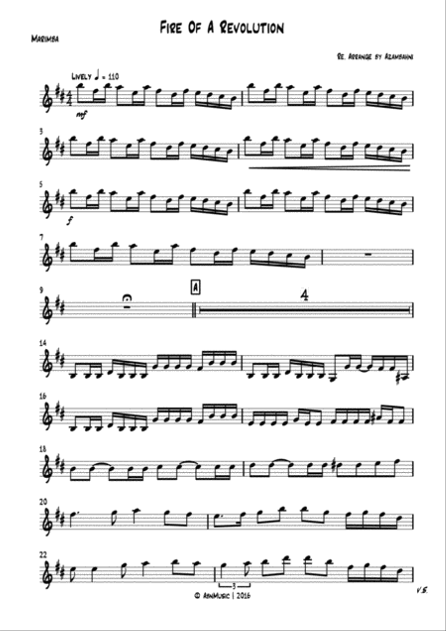 Fire of revolution arranged for marimba and piano Piano scores gallery preview page 1