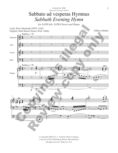 Sabbato ad Vesperas Hymnus (Sabbath Evening Hymn) image number null