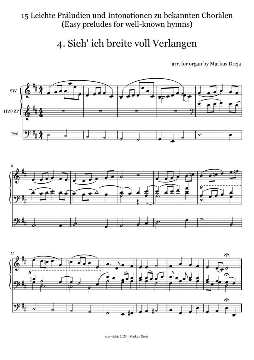 Easy Organ Preludes - leichte Orgelpräludien | Sieh ich breite voll Verlangen image number null