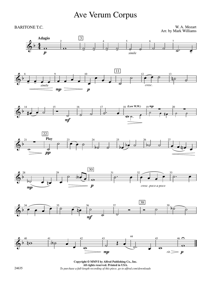 Ave Verum Corpus: Baritone T.C.