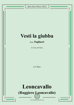 Leoncavallo-Vesti la giubba,in E Major,from 'Pagliacci(Dramma in due atti)',for Voice and Piano