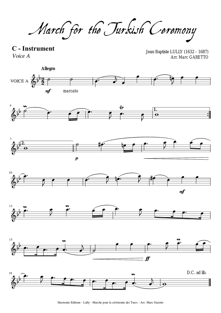 March for the Turkish Ceremony - LULLY - for small orchestra - 5 VOICES -28 PARTS ! (for all instrum String Quartet scores gallery preview page 2