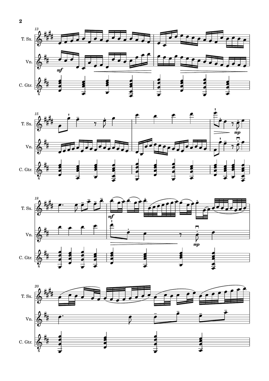 Canon in D Major, P.37; T.337. T. Sax, Violin, and Guitar. Score and Parts. Chamber Music scores gallery preview page 2