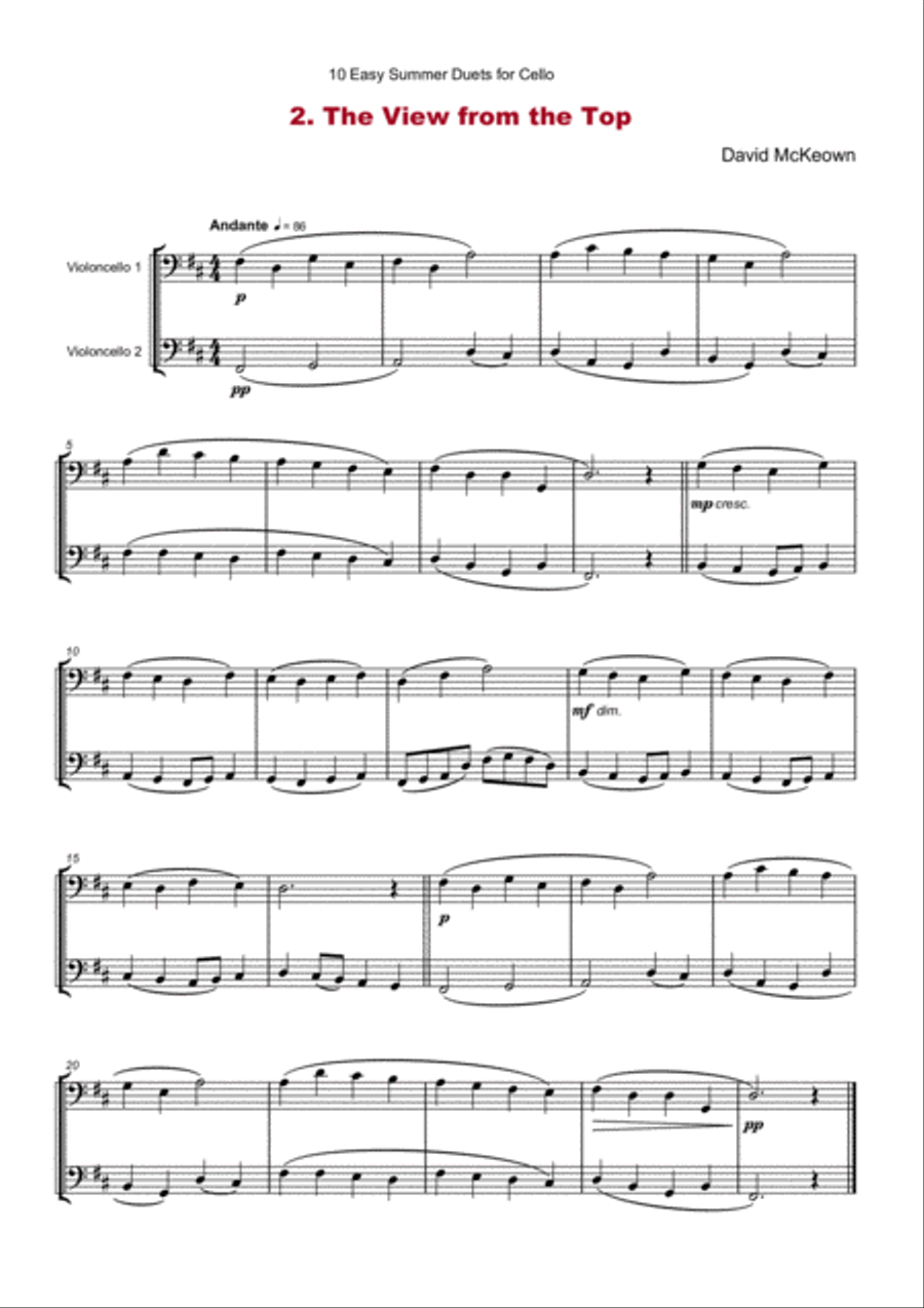 10 Easy Summer Duets for Cello String Duet scores gallery preview page 4