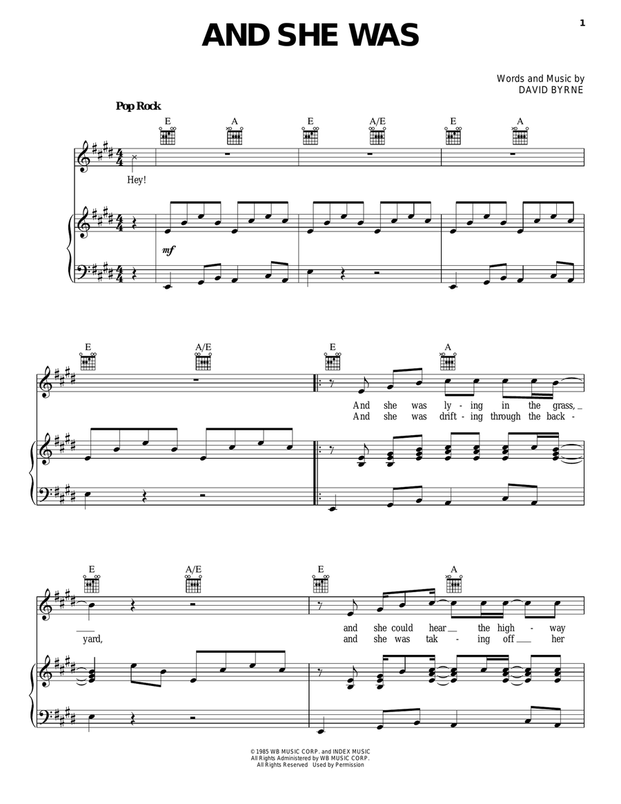 And She Was Piano, Vocal, Guitar scores gallery preview page 1