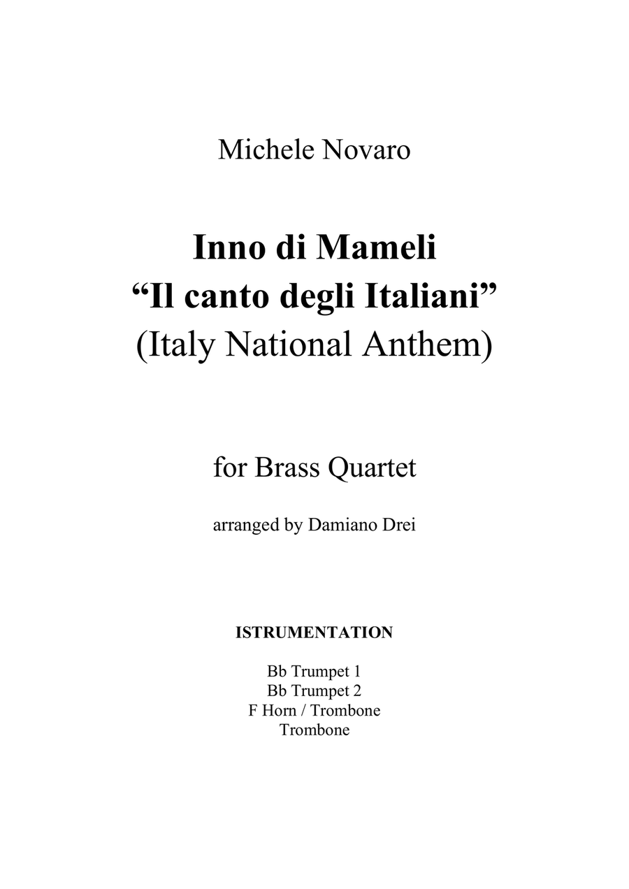 Inno di Mameli (Il Canto degli Italiani, Italy National Anthem) for Brass Quartet Brass Quartet scores gallery preview page 1