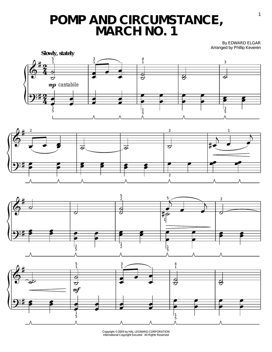 Pomp And Circumstance, March No. 1 (from Forrest Gump) (arr. Phillip Keveren) Easy Piano scores gallery preview page 1