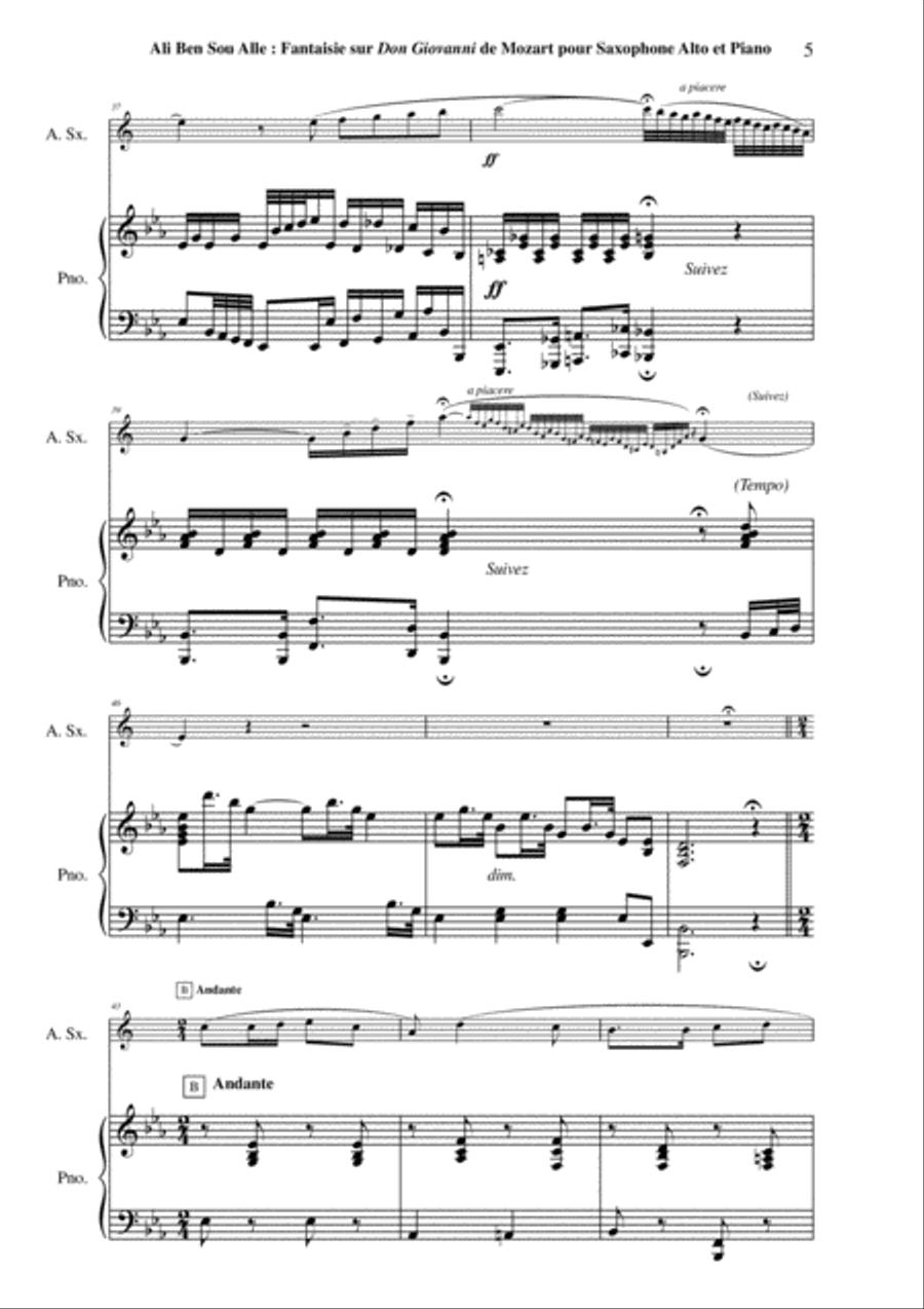 Ali Ben Sou Alle: Fantaisie sur Don Giovanni de Mozart for alto saxophone and piano Alto Saxophone scores gallery preview page 5