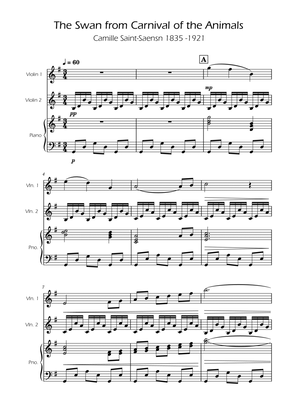 The Swan - Saint-Saens - Violin Duet w/ Piano