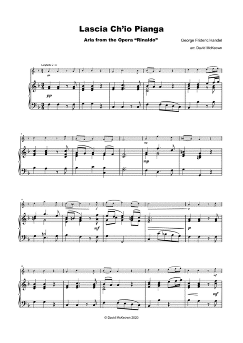 Lascia Ch'io Pianga, Aria from Rinaldo, by G F Handel, for Tenor Recorder and Piano