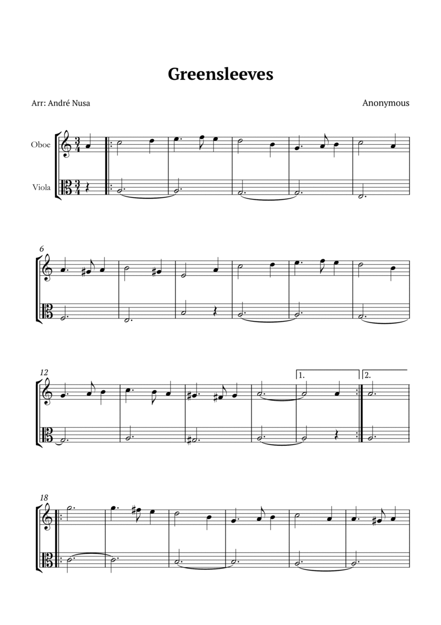 Greensleeves Oboe scores gallery preview page 1