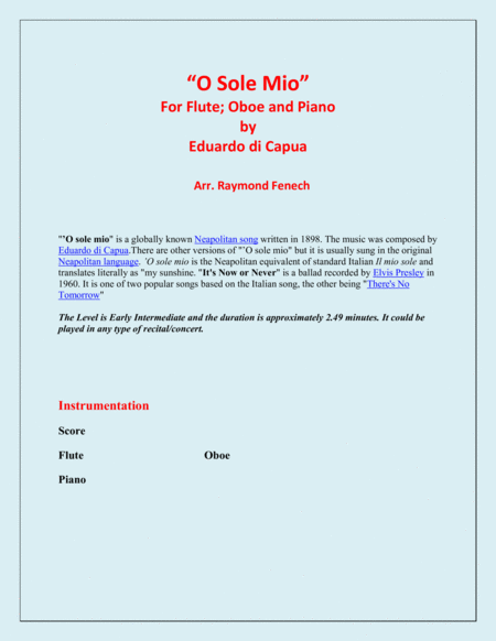O Sole Mio -Flute; Oboe and Piano image number null