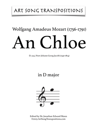 Book cover for MOZART: An Chloe, K. 524 (transposed to D major, D-flat major, and C major)