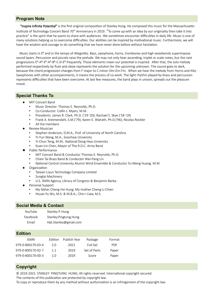 Inspire Infinite Potential ( Conductor Score ) Concert Band scores gallery preview page 4